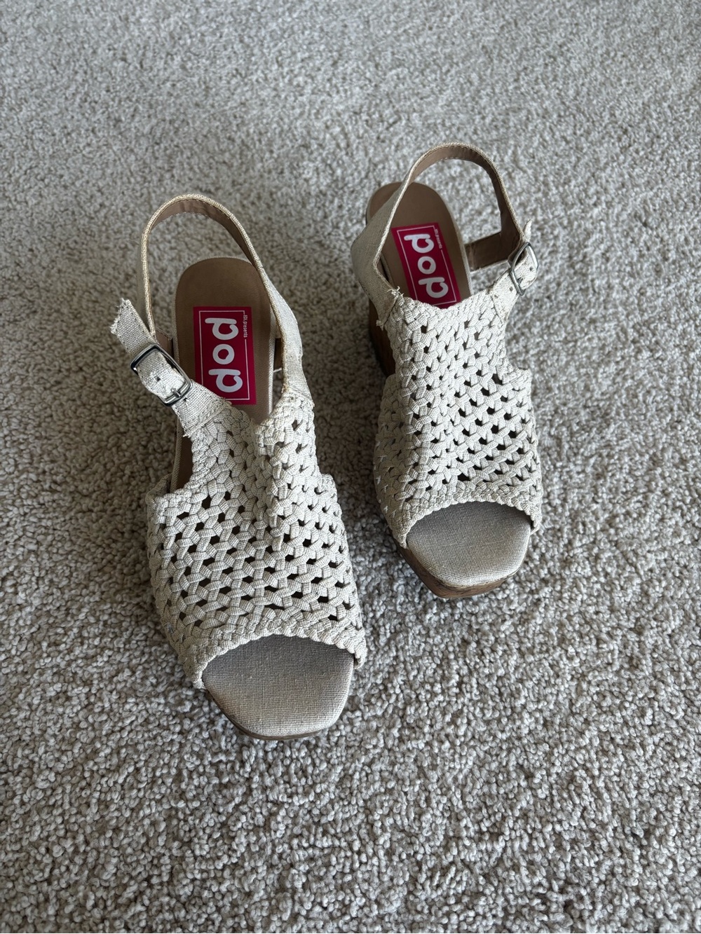 pop Woven Open-Toe Slingback Sandals in Cream